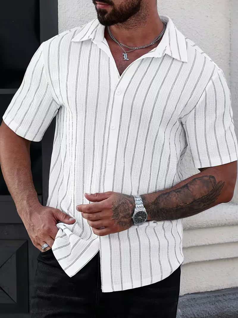 Short Sleeve Shirt with Vertical Stripes