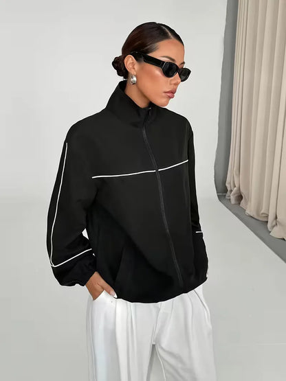 Track jacket with high collar