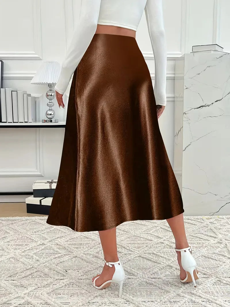 Satin Midi Skirt with High Waist