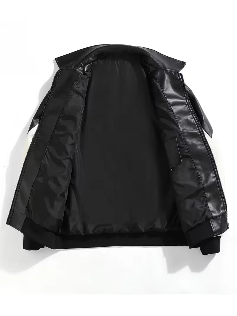 Leather jackets with colour block pattern