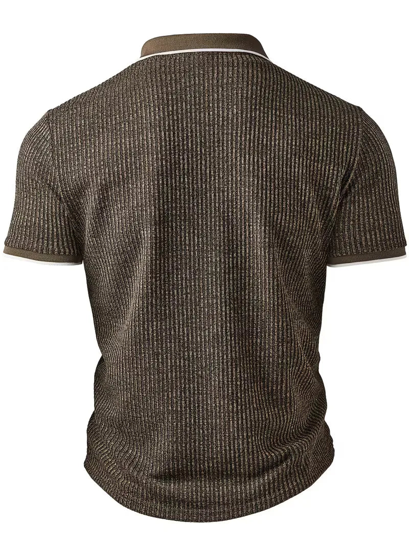 Polo with Zip Collar and Ribbed Texture