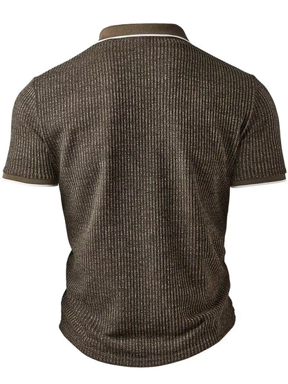 Polo with Zip Collar and Ribbed Texture