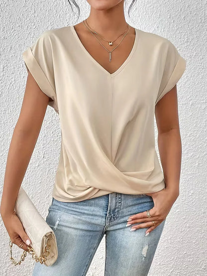 V-neck T-shirt with Draped Front