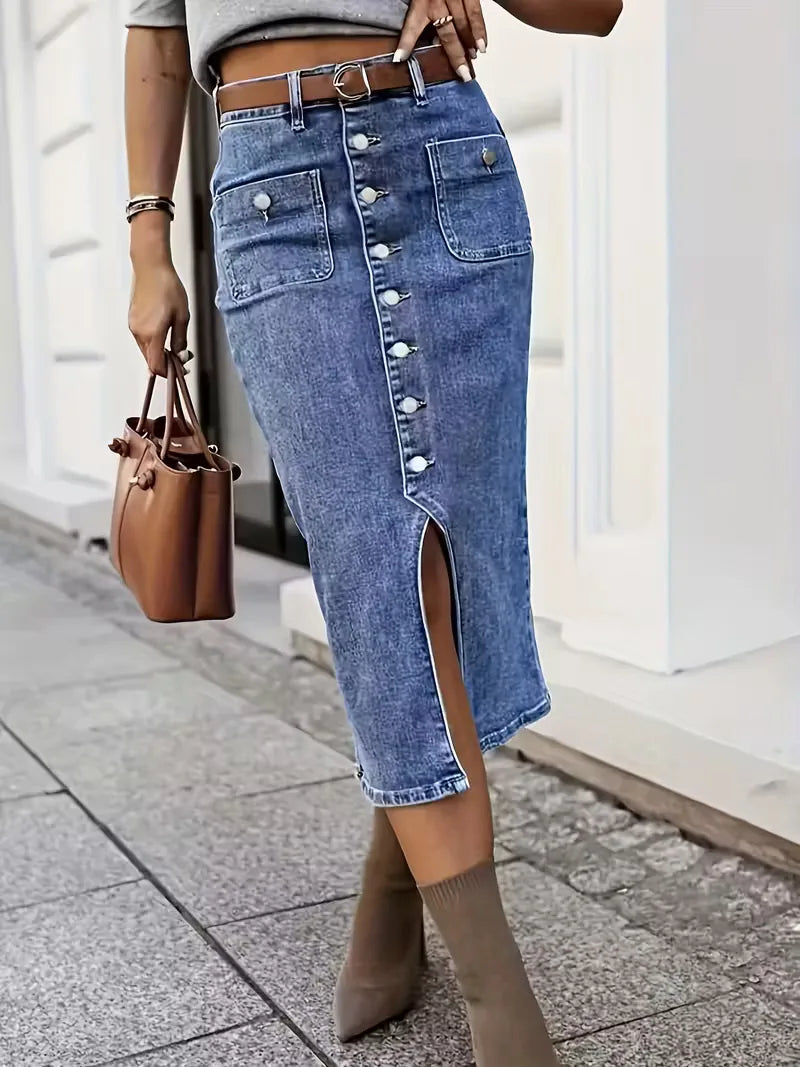 Denim skirt with split