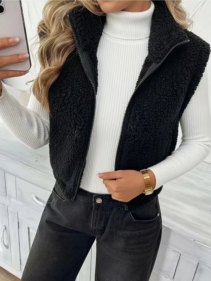 Zipped Gilet with Faux Shearling
