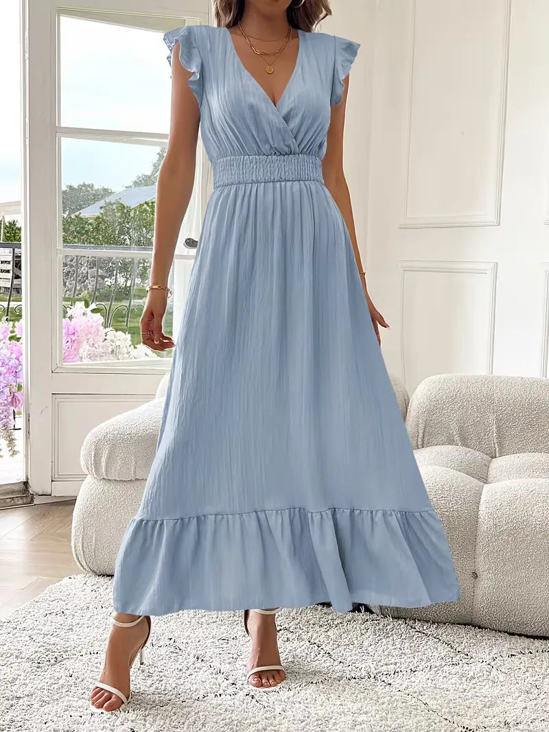 Evening Dress with V-Neck and Tiered Skirt