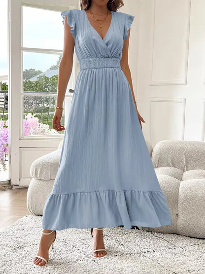 Evening Dress with V-Neck and Tiered Skirt
