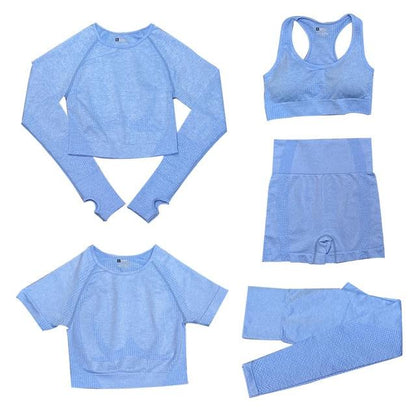 5-Piece Sports Set | Women's Tops and High-Waisted Sports Leggings