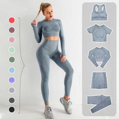 5-Piece Sports Set | Women's Tops and High-Waisted Sports Leggings
