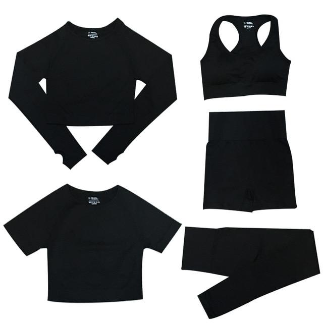 5-Piece Sports Set | Women's Tops and High-Waisted Sports Leggings