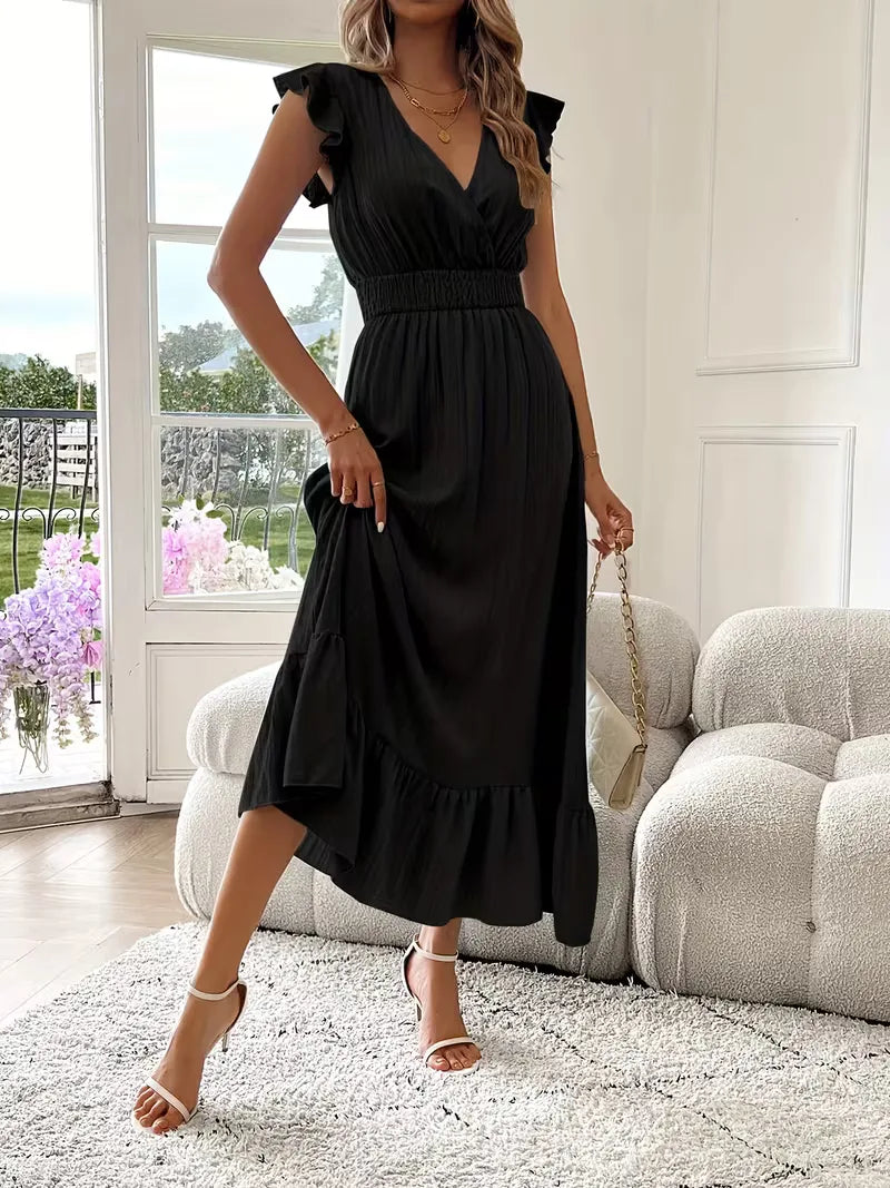 Evening Dress with V-Neck and Tiered Skirt