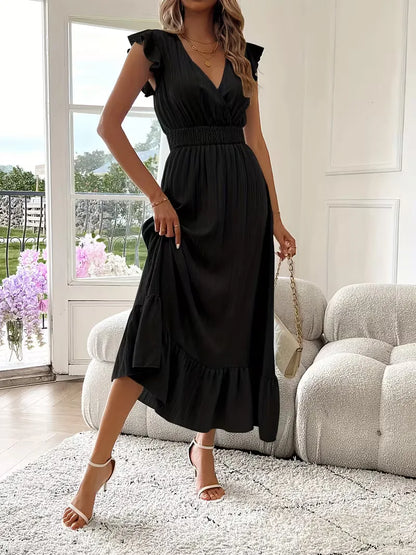 Evening Dress with V-Neck and Tiered Skirt