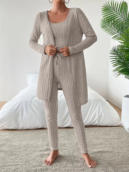 Three-piece set with cardigan