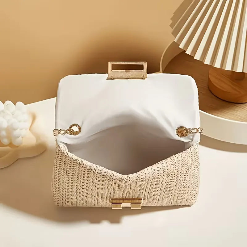 Woven clutch with gold closure