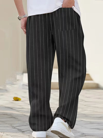 Wide fit trousers with vertical stripes
