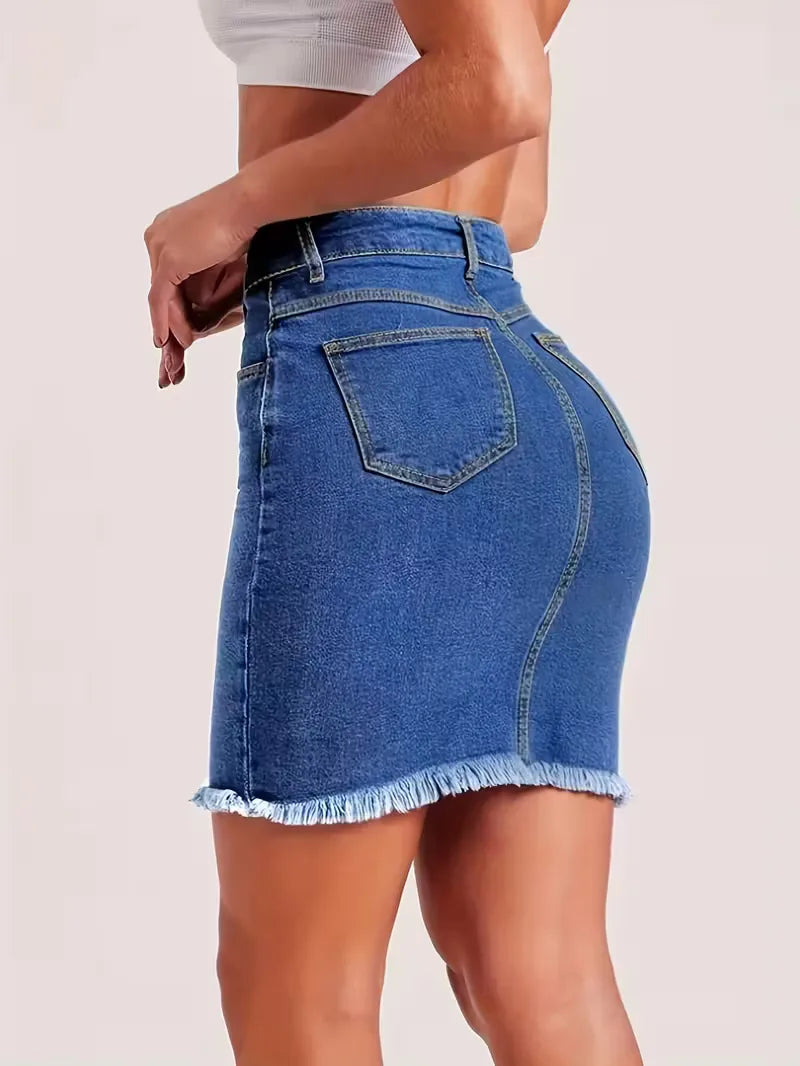 Denim skirt with high waist
