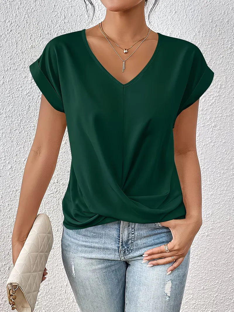 V-neck T-shirt with Draped Front