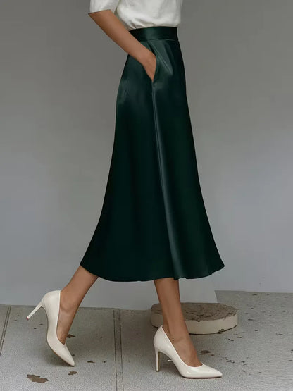 Satin Midi Skirt with High Waist