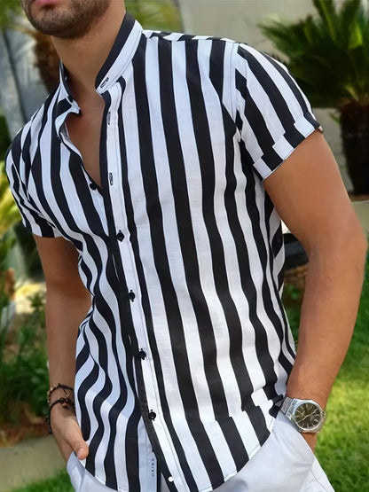 Short Sleeve Shirt with Vertical Stripes