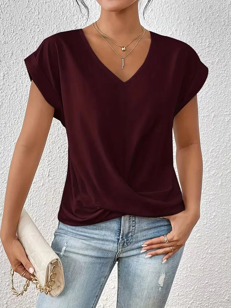 V-neck T-shirt with Draped Front