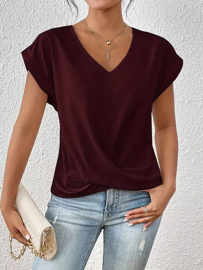 V-neck T-shirt with Draped Front
