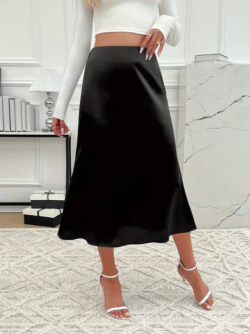 Satin Midi Skirt with High Waist