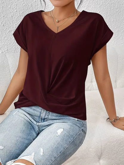 V-neck T-shirt with Draped Front