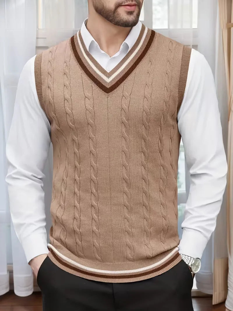 Sleeveless Knitted Waistcoat with V-Neck