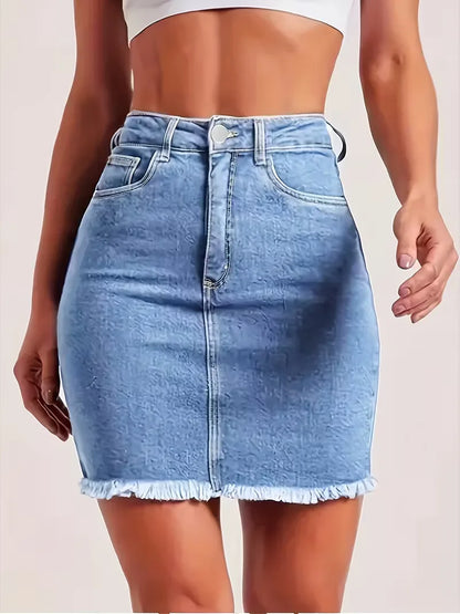 Denim skirt with high waist
