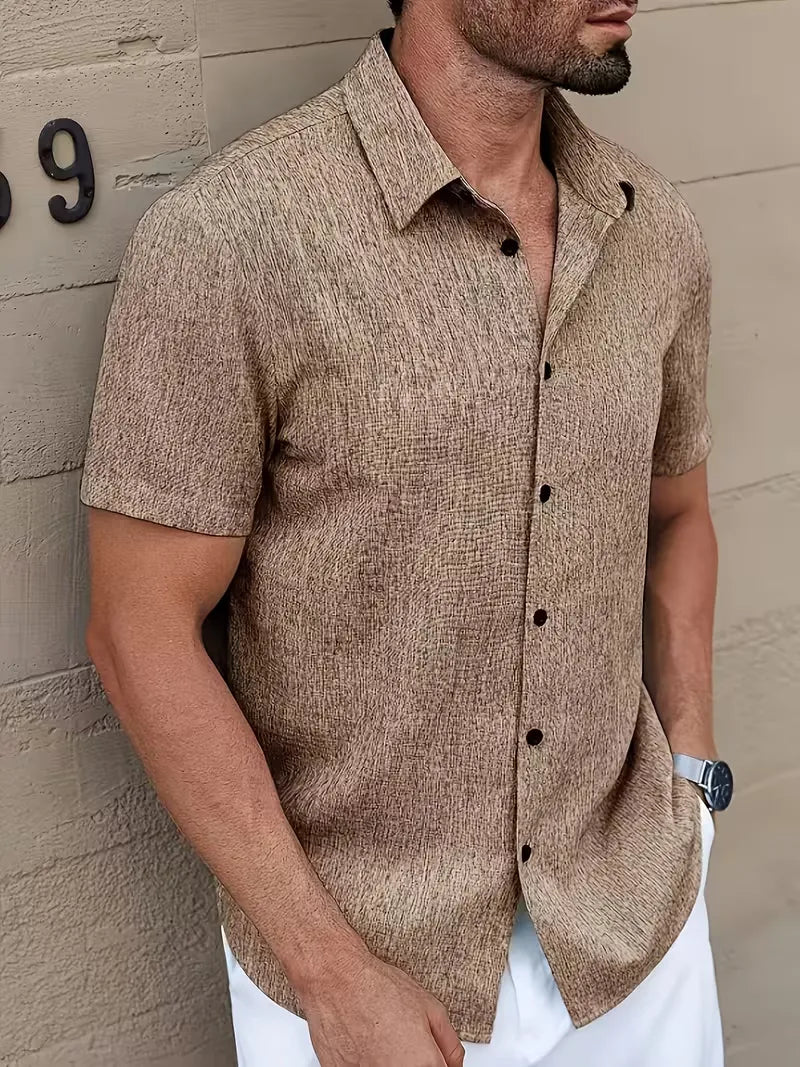 Regular fit short-sleeved shirt with V-neck