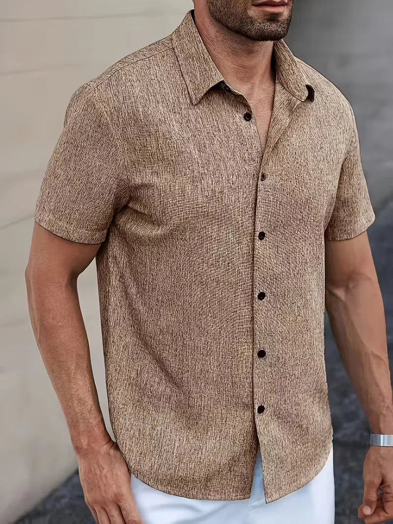 Regular fit short-sleeved shirt with V-neck