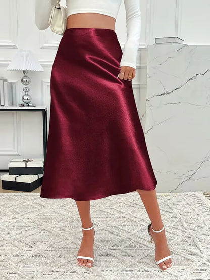 Satin Midi Skirt with High Waist
