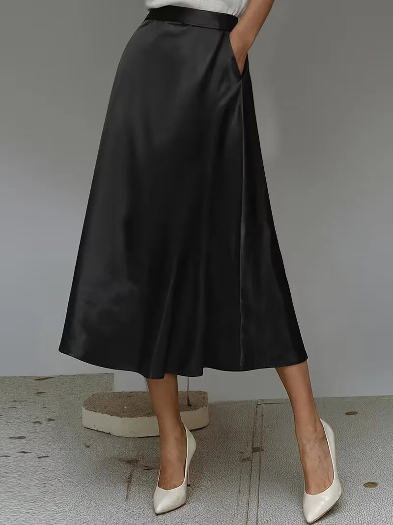 Satin Midi Skirt with High Waist