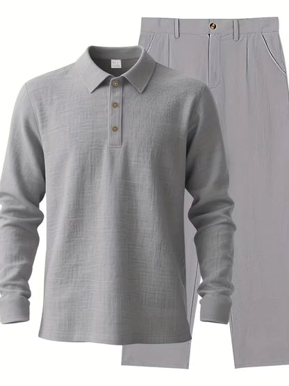 Linen suit with mandarin collar