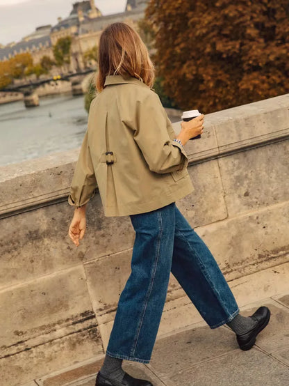 Trench coat with checked lining
