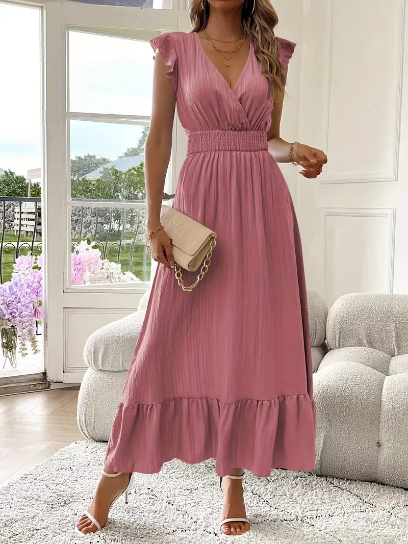 Evening Dress with V-Neck and Tiered Skirt