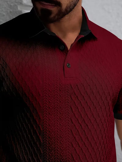 Polo with V-neck and jacquard pattern