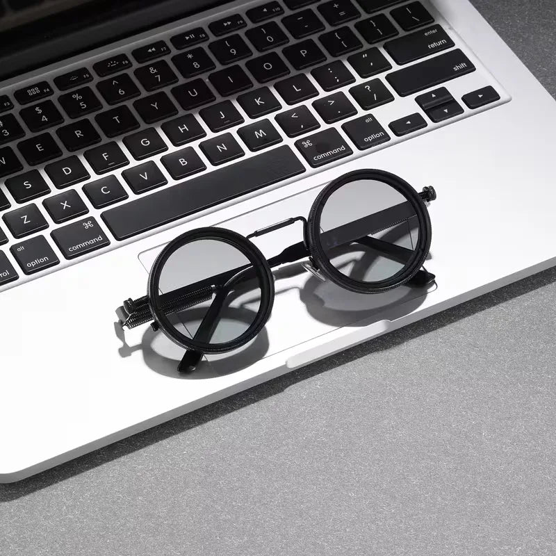 Round Sunglasses with Steampunk Design