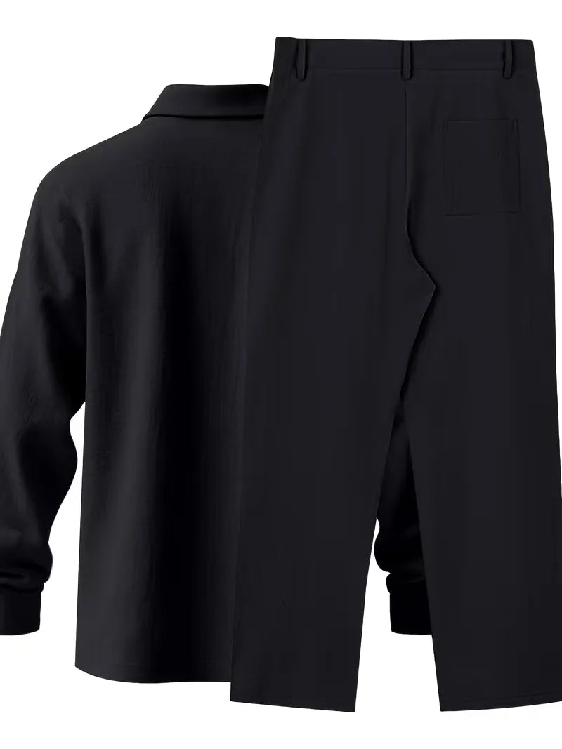 Linen suit with mandarin collar