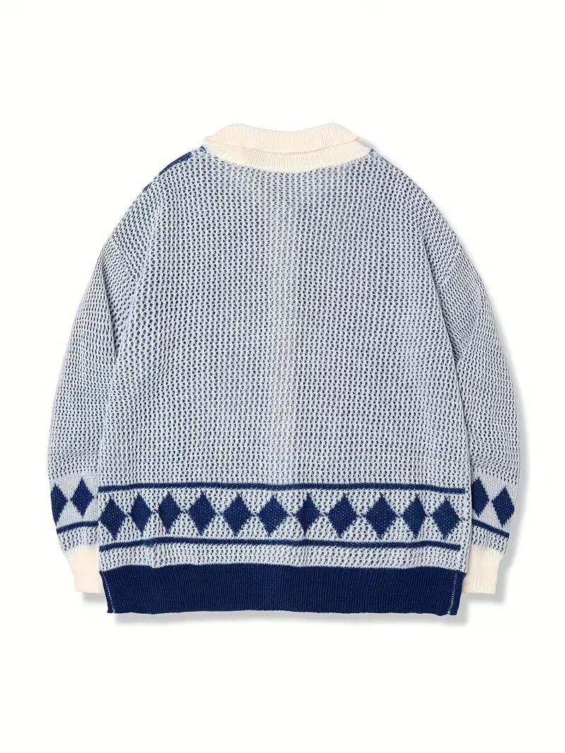 Cardigan with Buttons and Diamond Pattern