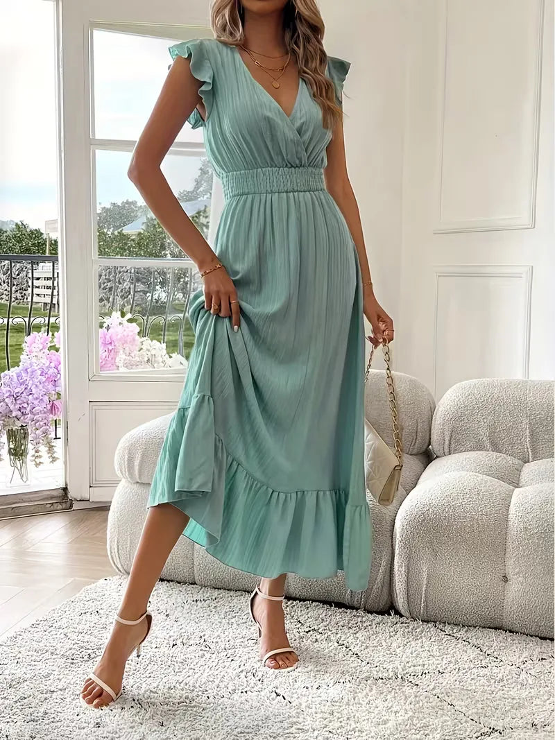 Evening Dress with V-Neck and Tiered Skirt