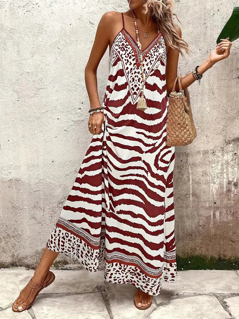 Maxi dress with leopard print