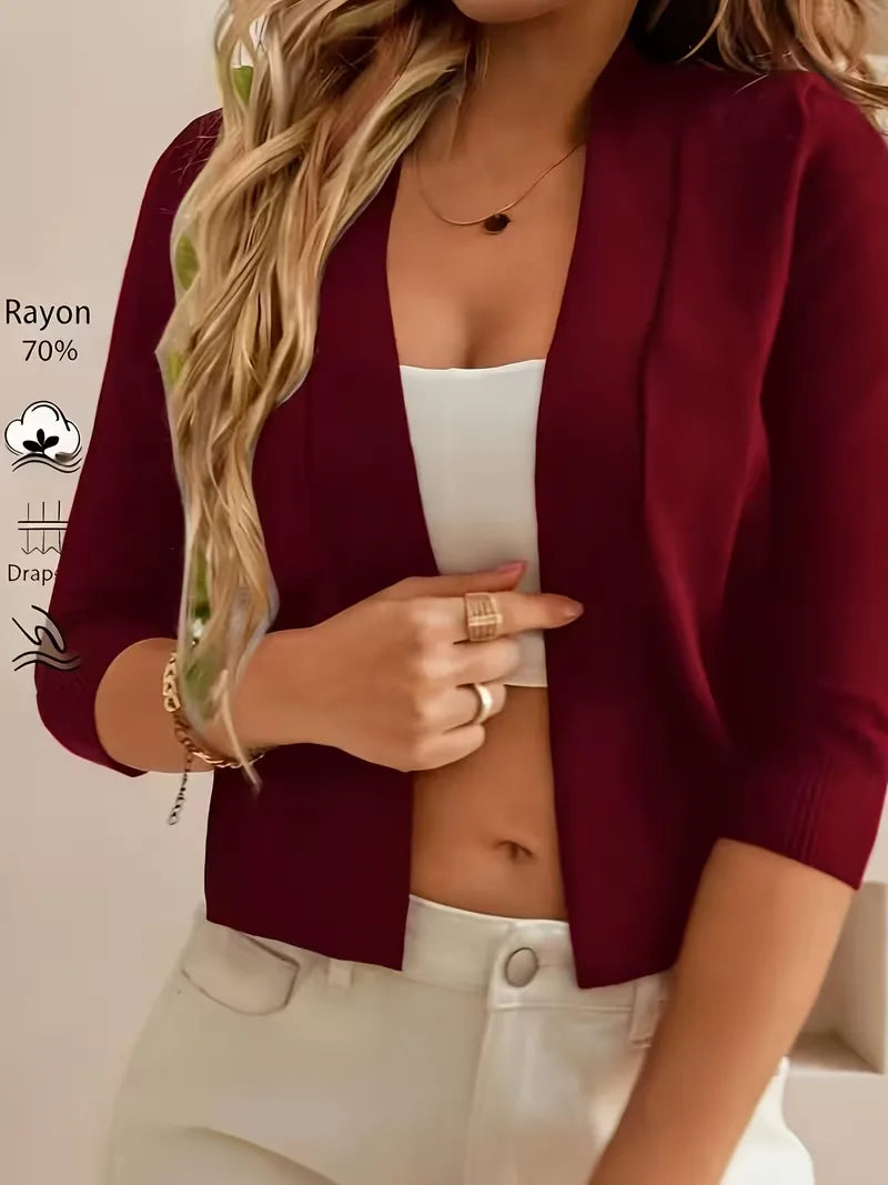 Purple open-front cardigan 3/4 sleeves