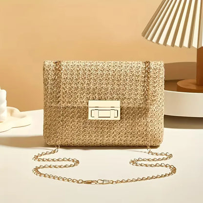 Woven clutch with gold closure