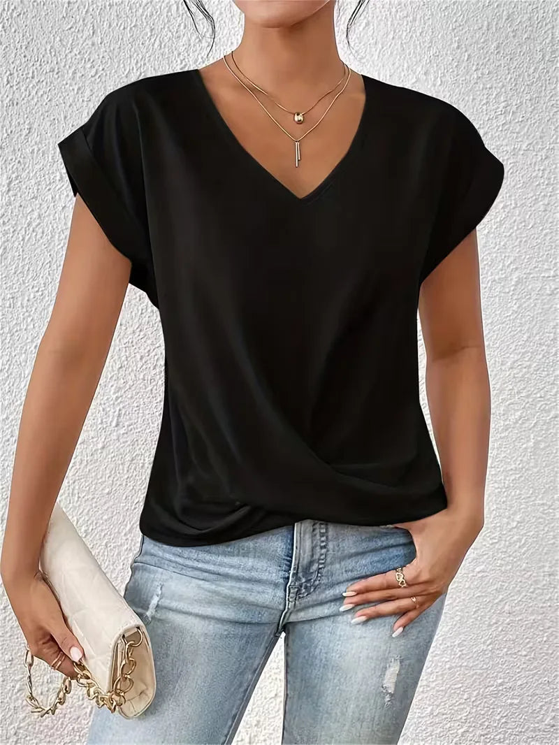V-neck T-shirt with Draped Front