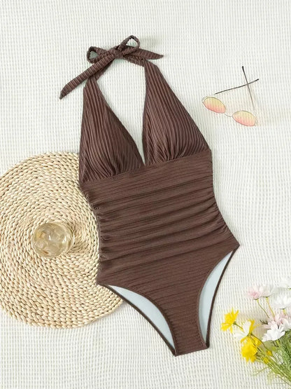 Swimsuit with Halter Neck and Deep V-Neck