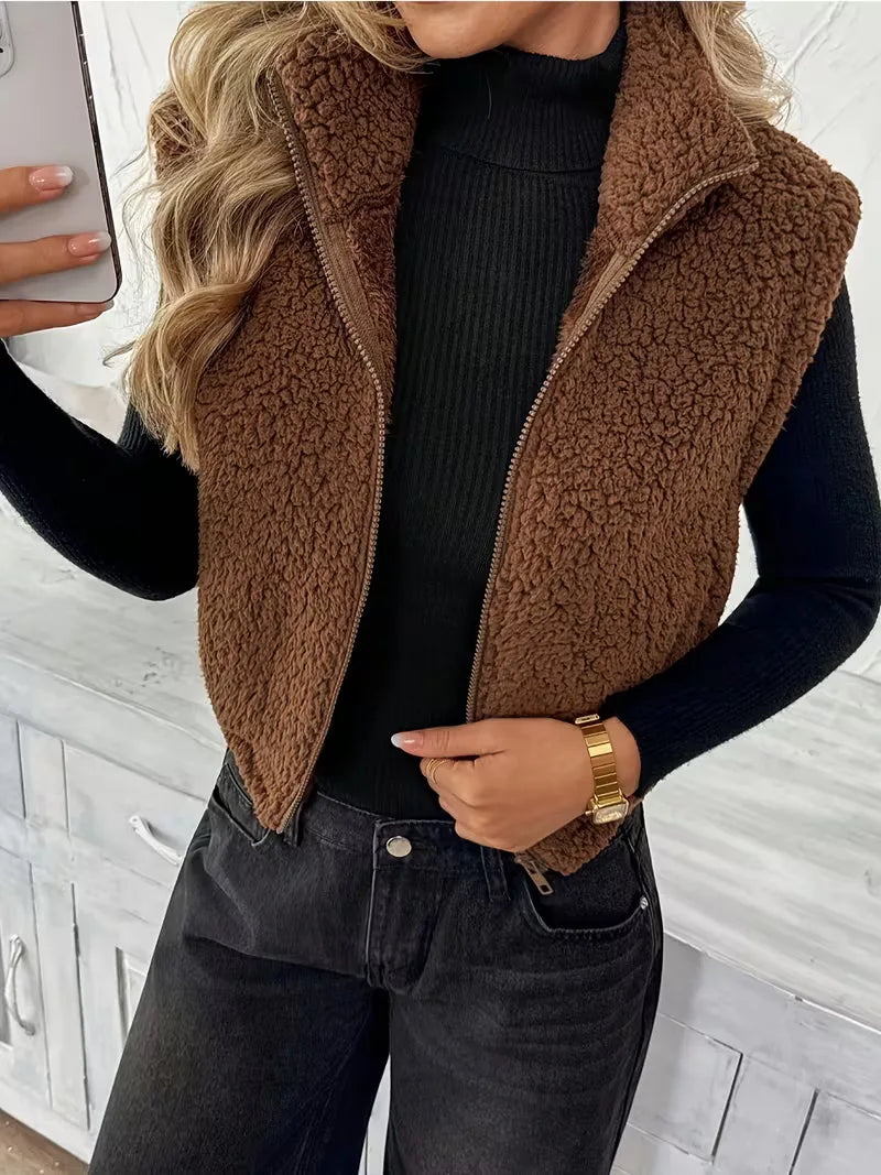 Zipped Gilet with Faux Shearling