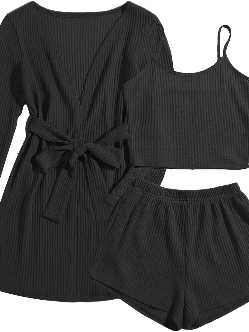 Three-piece set with waffle texture