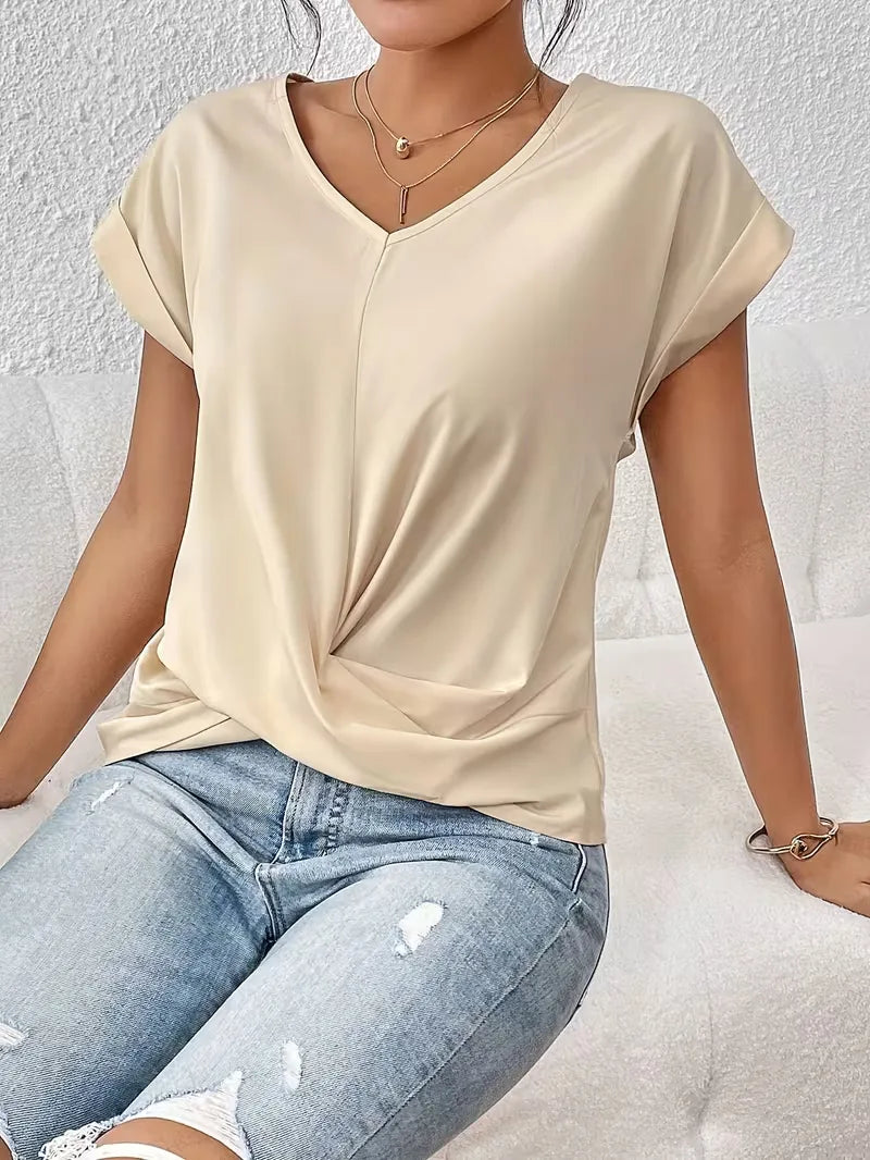 V-neck T-shirt with Draped Front