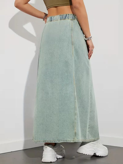 Denim skirt with elastic waistband